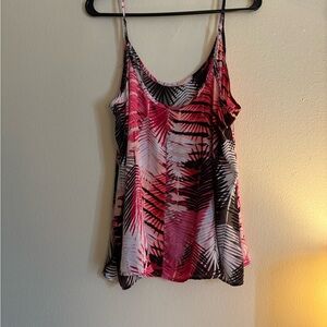 Women's Pink and Black Tropical Print Top
